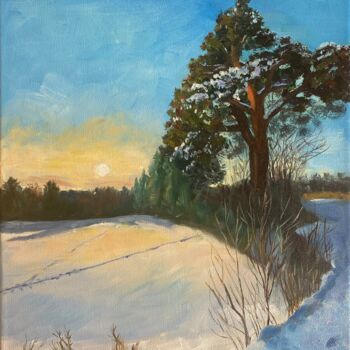 Painting titled "Winter sunset" by Svetlana Safarova, Original Artwork, Oil