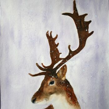 Pittura intitolato "Deer 2" da Svetlana Samovarova (SA.LANA), Opera d'arte originale, Acquarello