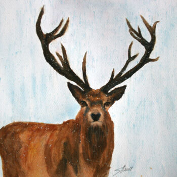 Peinture intitulée "Deer" par Svetlana Samovarova (SA.LANA), Œuvre d'art originale, Aquarelle