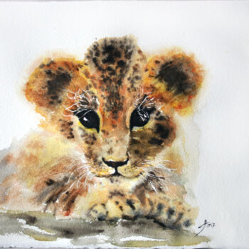 Pintura titulada "Baby Leopard" por Svetlana Samovarova (SA.LANA), Obra de arte original, Acuarela