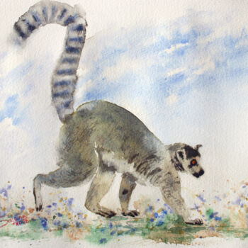 Painting titled "LEMUR II" by Svetlana Samovarova (SA.LANA), Original Artwork, Watercolor