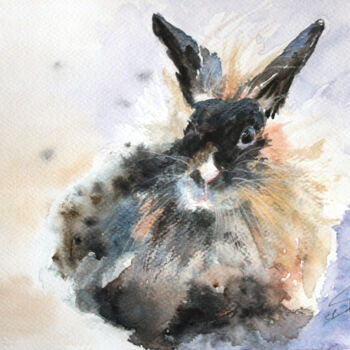 Painting titled "Bunny 2" by Svetlana Samovarova (SA.LANA), Original Artwork, Watercolor