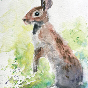 Painting titled "Rabbit I" by Svetlana Samovarova (SA.LANA), Original Artwork, Watercolor