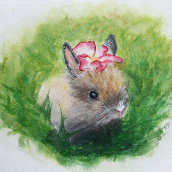 Peinture intitulée "BABY BUNNY" par Svetlana Samovarova (SA.LANA), Œuvre d'art originale, Aquarelle