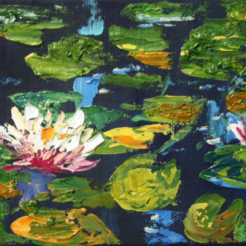 Painting titled "WATER LILIES framed" by Svetlana Samovarova (SA.LANA), Original Artwork, Oil Mounted on Cardboard