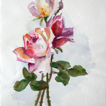 Картина под названием "Roses" - Svetlana Samovarova (SA.LANA), Подлинное произведение искусства, Акварель