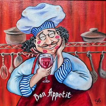 Картина под названием "Cheerful cook" - Svetlana Samsonova, Подлинное произведение искусства, Масло