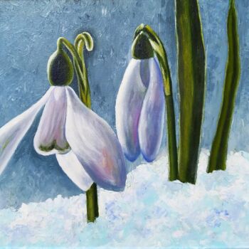 Malerei mit dem Titel "Snowdrops." von Svetlana Samsonova, Original-Kunstwerk, Öl