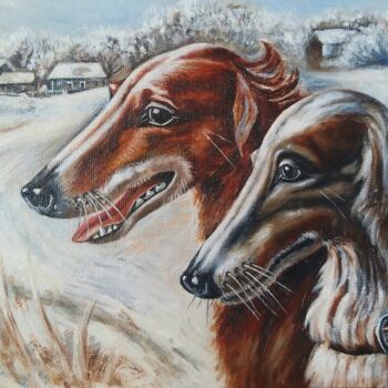 Pintura titulada "Winter hunting." por Svetlana Samsonova, Obra de arte original, Oleo