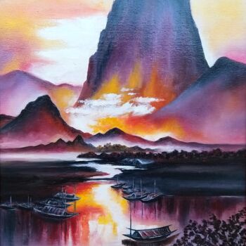 Painting titled "Mountain scenery. C…" by Svetlana Samsonova, Original Artwork, Oil