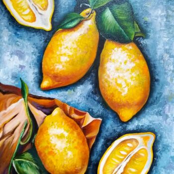 Malerei mit dem Titel "Sunny lemons." von Svetlana Samsonova, Original-Kunstwerk, Öl