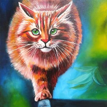 Schilderij getiteld "Ginger cat." door Svetlana Samsonova, Origineel Kunstwerk, Olie