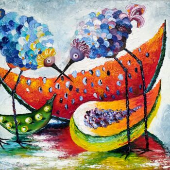 Malarstwo zatytułowany „Watermelon and stra…” autorstwa Svetlana Samsonova, Oryginalna praca, Olej
