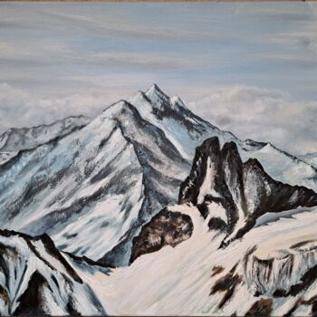 Painting titled "Snowy Mountains." by Svetlana Samsonova, Original Artwork, Oil