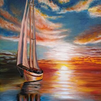 Painting titled "Sailboat." by Svetlana Samsonova, Original Artwork, Oil