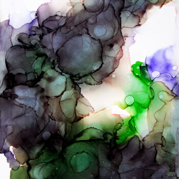 Malerei mit dem Titel "Green-lilac abstrac…" von Svetlana Saratova, Original-Kunstwerk, Tinte