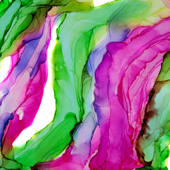 Schilderij getiteld "Pink green abstract" door Svetlana Saratova, Origineel Kunstwerk, Inkt