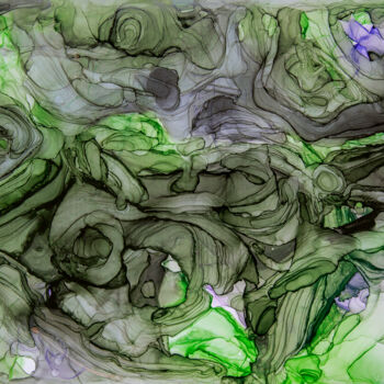 Painting titled "Dark green abstract…" by Svetlana Saratova, Original Artwork, Ink