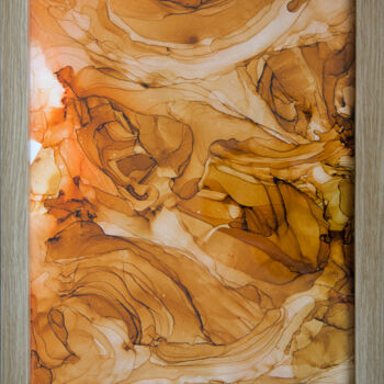 Painting titled "Orange fontasia. Ab…" by Svetlana Saratova, Original Artwork, Ink Mounted on Wood Stretcher frame