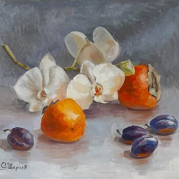 Malarstwo zatytułowany „Oil painting Orchid…” autorstwa Svetlana Shcherilya, Oryginalna praca, Olej Zamontowany na Karton