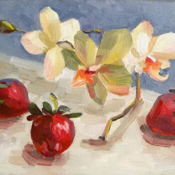 Malarstwo zatytułowany „Strawberries painti…” autorstwa Svetlana Shcherilya, Oryginalna praca, Olej Zamontowany na Inny szty…