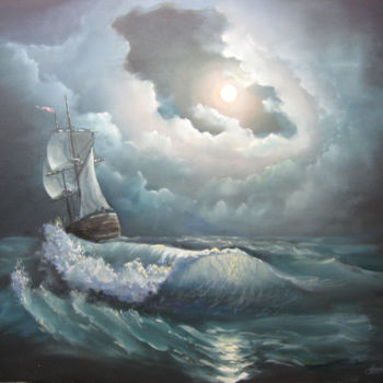 Ζωγραφική με τίτλο "Лунная ночь на море." από Светлана, Αυθεντικά έργα τέχνης, Λάδι