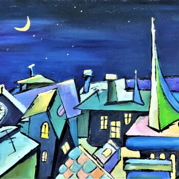 Schilderij getiteld "NIGHT CITY" door Svetlana Sokolova, Origineel Kunstwerk, Olie
