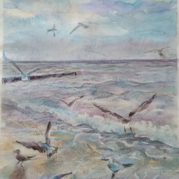 Pintura titulada "Море и чайки" por Svetlana Stafeeva, Obra de arte original, Acuarela