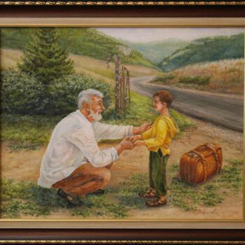 Painting titled "To the grandfather…" by Svetlana Verisova /Brezashka/, Original Artwork, Oil Mounted on Wood Stretcher frame