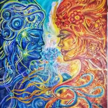 Painting titled "Ice and fire" by Svetlana Sklyar, Original Artwork, Oil Mounted on Wood Panel