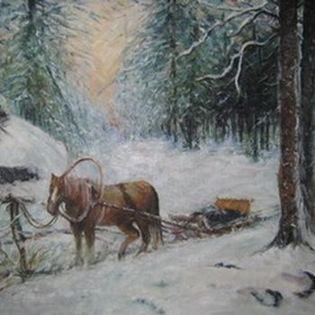 Pintura titulada "Зимняя сторожка" por Svetlana Demchenko, Obra de arte original