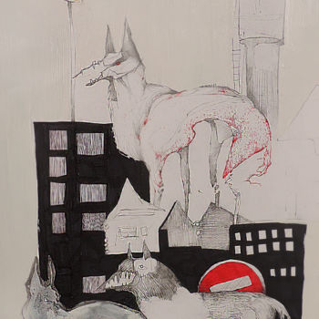 Drawing titled "Grands chiens ville" by Daytrini, Original Artwork