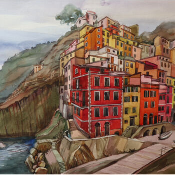 Pittura intitolato "Liguria" da Sviatlana Danskaya, Opera d'arte originale, Acquarello