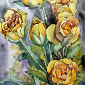 Schilderij getiteld "Rose gialle" door Sviatlana Danskaya, Origineel Kunstwerk, Aquarel