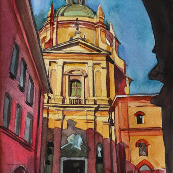 Pittura intitolato "Evening Bologna" da Sviatlana Danskaya, Opera d'arte originale, Acquarello