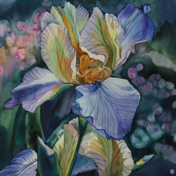 Pittura intitolato "fiore di iris" da Sviatlana Danskaya, Opera d'arte originale, Acquarello