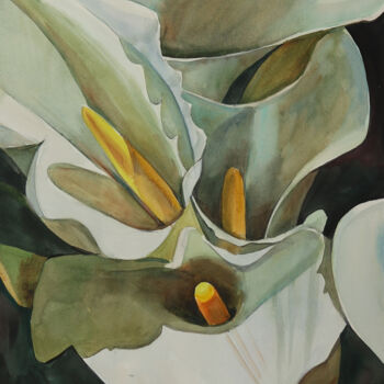 Schilderij getiteld "fiori di calla" door Sviatlana Danskaya, Origineel Kunstwerk, Aquarel