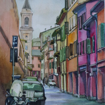 Painting titled "Bologna_via s.Cater…" by Sviatlana Danskaya, Original Artwork, Watercolor