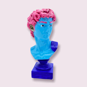 Sculpture titled "Blue David with Pin…" by Sviatlana Petushkova, Original Artwork, Plaster