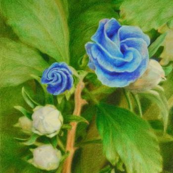 Peinture intitulée "L'éveil bleu" par Sviek, Œuvre d'art originale, Huile