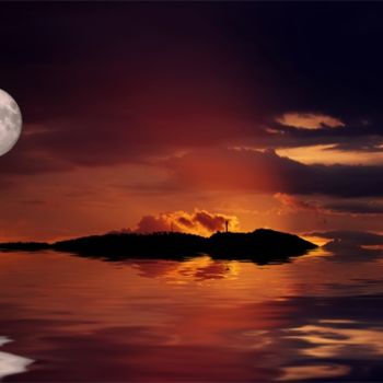 Arts numériques intitulée "L'ile sous la lune" par Southmind, Œuvre d'art originale