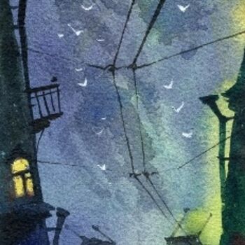 Картина под названием "Летящая ночь" - Ivan Sviridov, Подлинное произведение искусства, Масло