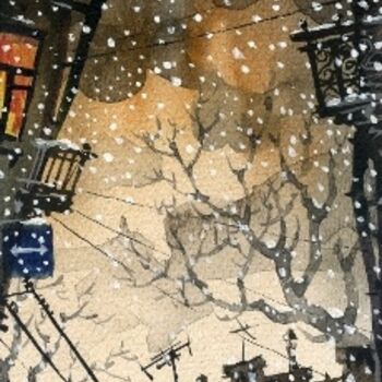 Картина под названием "Луна и снег" - Ivan Sviridov, Подлинное произведение искусства, Масло