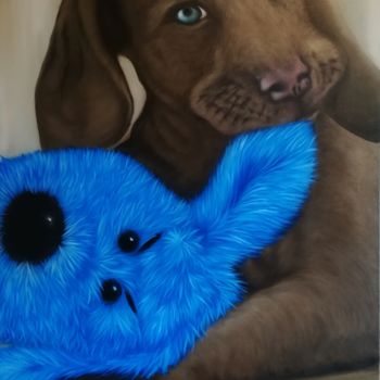 Картина под названием "пёс с игрушкой" - Svitlana Deutsch (светлана дойч), Подлинное произведение искусства, Масло