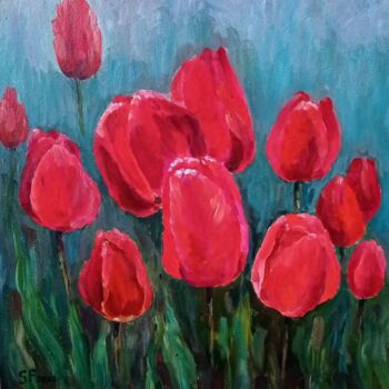 Painting titled "Tulips" by Svitlana Fedas, Original Artwork, Acrylic