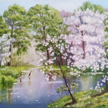 Painting titled "Spring Blossom Tree…" by Svitlana Kalaidzhi, Original Artwork, Oil