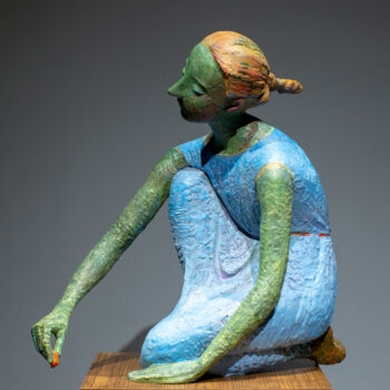 Skulptur mit dem Titel "The girl who draws" von Svitlana Karunska, Original-Kunstwerk, Kunststoff