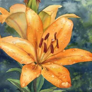 Peinture intitulée "Orange Lilly after…" par Svitlana Lagutina, Œuvre d'art originale, Aquarelle