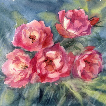 Pittura intitolato "Pink roses" da Svitlana Lagutina, Opera d'arte originale, Acquarello