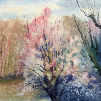 Картина под названием "The blooming tree.…" - Svitlana Lagutina, Подлинное произведение искусства, Акварель